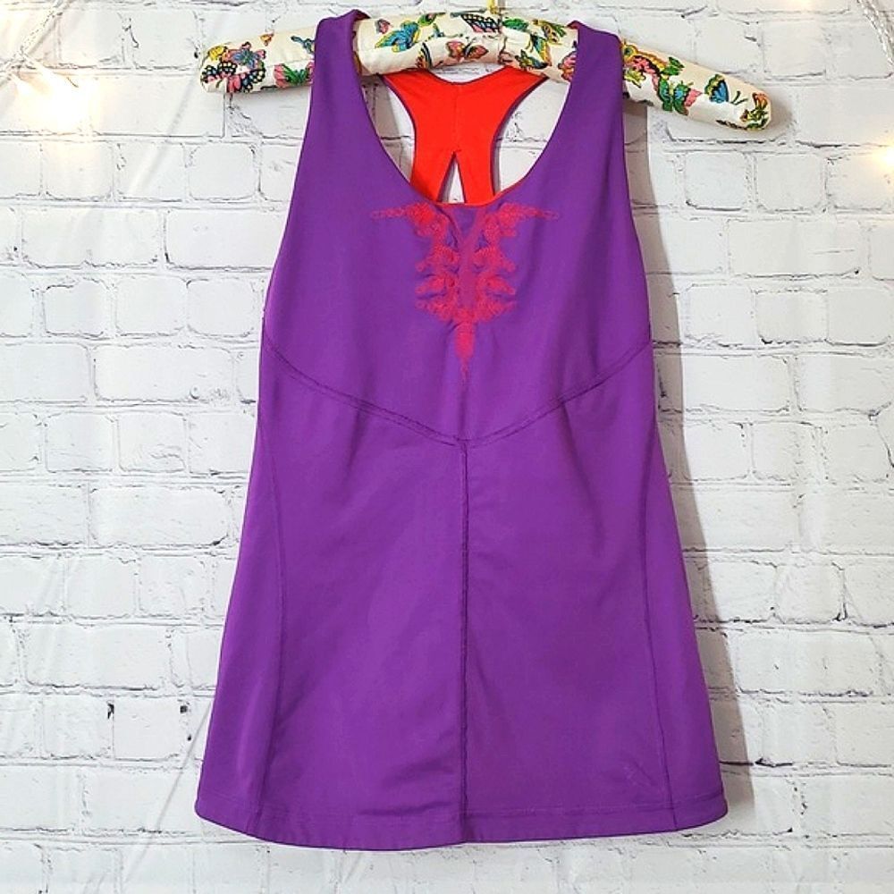 Anue Miami Racerback Scoop to Bateau Neck Purple Red Embroidered Athletic Tank S